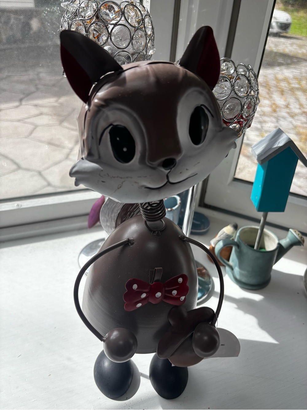 decorative metal bobblehead  squirrel figurine featuring a spring neck